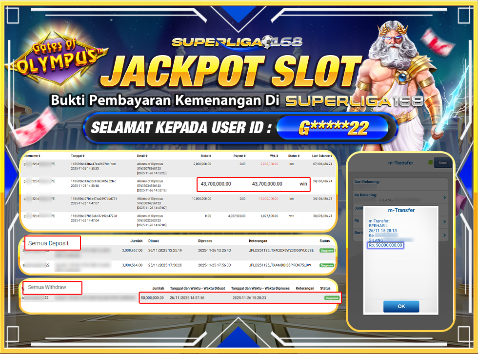 SUPERLIGA168 JACKPOT GATES OF OLYMPUS .50,000,000LUNAS